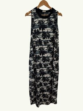 L’Agence Palm Print Stripe Maxi Dress Sleeveless Side Slit Size XL